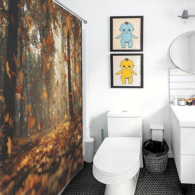 Fall Tree Shower Curtain Autumn Maple Tree Yellow Orange Leaves Brown Branch Waterproof Washable Fabric Bathroom Shower Curtains for Bathroom Decorations Home Indoor Decor 47x72Inch