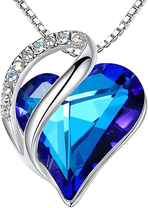 Leafael Valentine's Day Gift Necklaces for Women, Infinity Love Birthstone Heart Crystal Pendant, Birthday Anniversary Jewelry for Wife, Mom, and Her, Silver Plated, 18" + 2" Adjustable Chain
