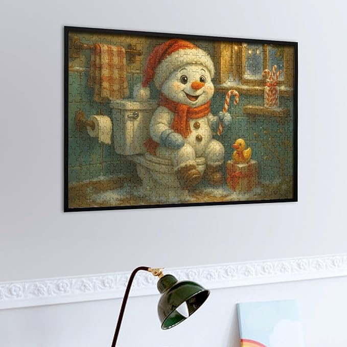 The Snowman is Celebrating Christmas 1000-Piece Wooden Jigsaw Puzzle, Holiday Family Fun, Christmas Decoration, Relaxing Winter Activity, Adult and Kids Puzzle Entertainment