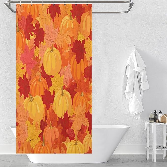 Autumn Pumpkins Fall Thanksgiving Shower Curtain Waterproof Washable Fabric Bathroom Shower Curtains for Bathroom Decorations Home Indoor Decor 35x72Inch