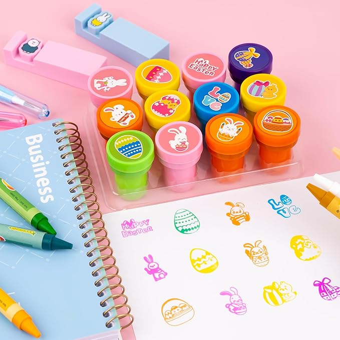 36PCS Easter Party Favors - 24PCS Temporary Tattoos & 12PCS Stamps - Ideal Spring Egg Bunny Themed Birthday Card Decorations Supplies Goodie Bag Cute Rewards for Boys Girls Classroom Gifts Prizes