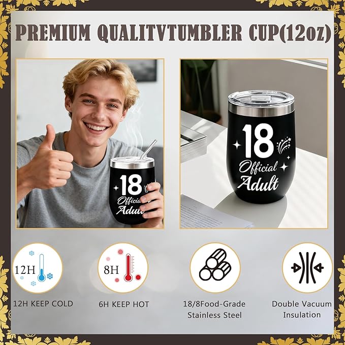 18th Birthday Gifts For Boys,18 Year Old Boy Birthday Gift Ideas with 12 Oz Tumbler, Funny Socks,Birthday Card, Bracelet, Keychain, Cool Gifts for Boys Son Grandson Nephew Friend Birthday