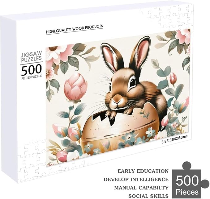 Wooden Puzzle - Easter Bunny Eggs Cute Rabbit Jigsaw Puzzles，Wooden Puzzles for Adults 500 Pieces Challenge Puzzles，Educational Games，Family Puzzles，Unique Gifts for Wall Art