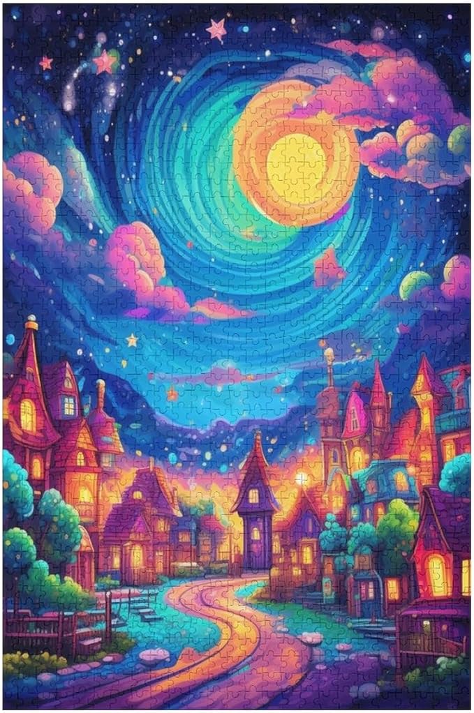 Jigsaw Puzzles for Adults 1000 Piece - Color Dream Town Themed Wooden Puzzles，Puzzle Games Challenge Puzzles，Educational Games，Family Puzzles，Unique Gifts for Wall Art