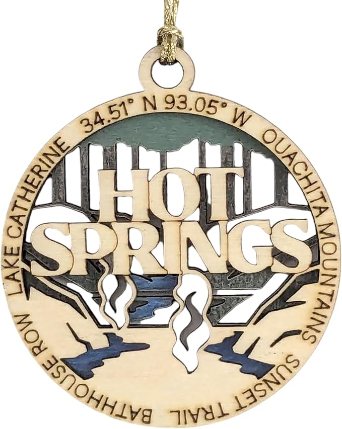 Hot Springs National Park Wood Ornament - Artisan-Made 3" Round, Laser-Engraved Scene with Natural Wood & Full Color Layers
