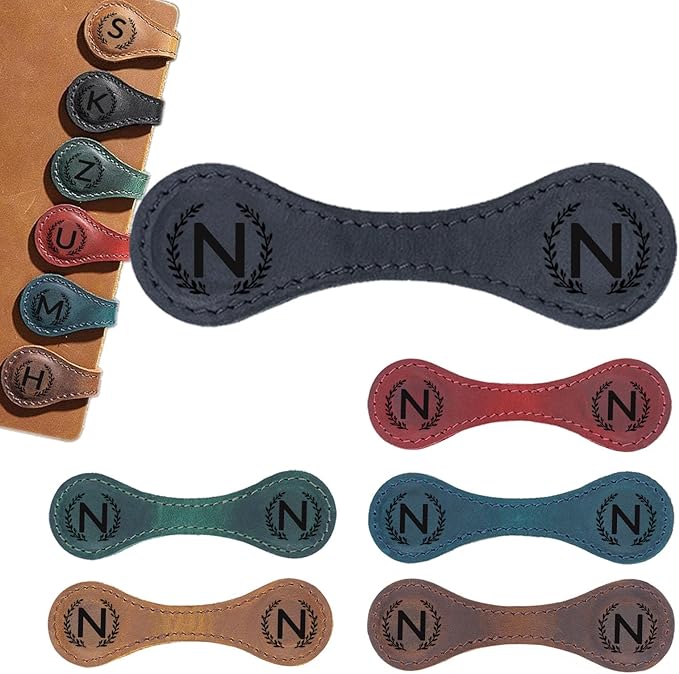 Magnetic Leather Bookmark with 26 Initial for Reading Women,Personalized Magnet Book Marks Gifts for Men,Book Lovers (Black, N)