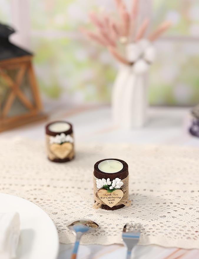 10 Piece Set of Wooden Tealight Candle Holders, Wedding Favors for Guests,Party Candle Favors, Guest Return Favors, Bridal Shower Favors for Guests.(Dark Brown)
