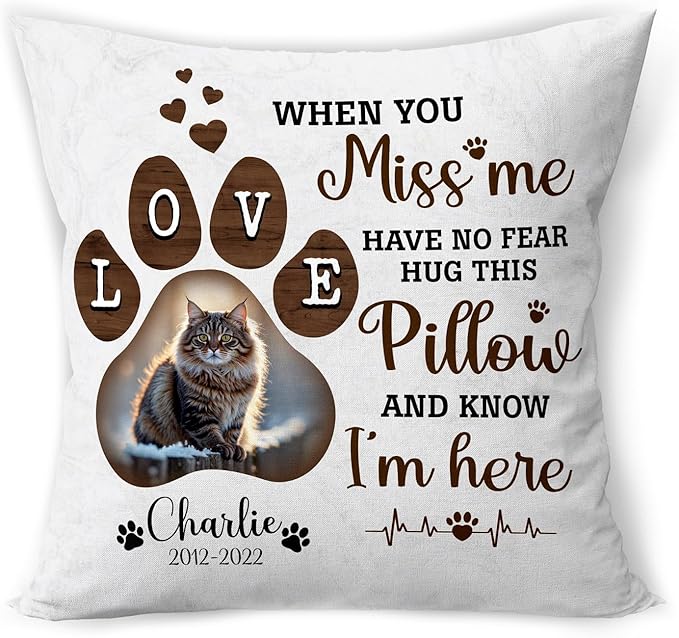 Personalized Pet Memorial Throw Pillow (Insert Included), Cat Memorial Gifts for Loss of Cat, Cat Remembrance Gifts, Loss of Cat Sympathy Gift, Cat Memorial Pillow, Pet Memorial Gifts Cat