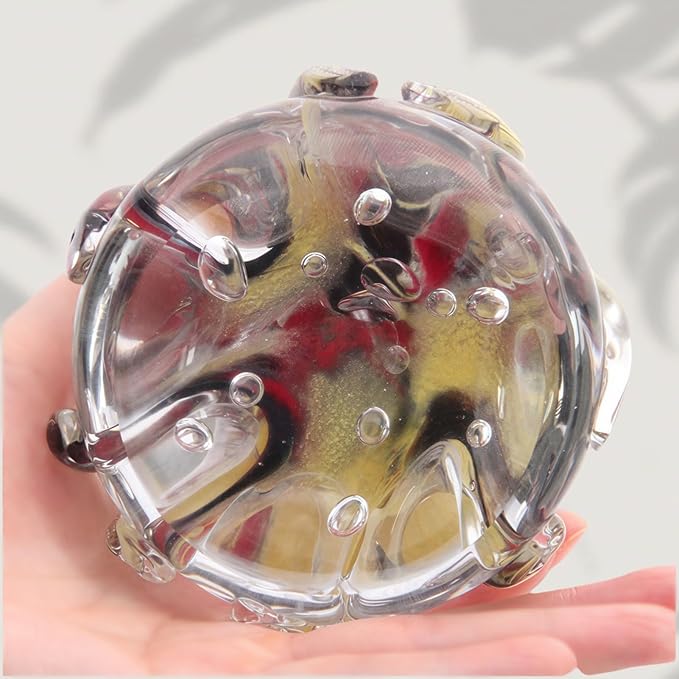 Hand Blown Art Glass Octopus Figurine on Crystal Bubble Ball | Handmade Sea Creature Collectible, Ocean Theme Desk Paperweight & Aquarium Decor