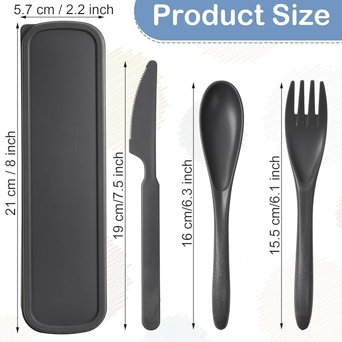 Yahenda 28 Sets Reusable Travel Utensils Set with Case Wheat Straw Cutlery Portable Spoon Knife Forks Plastic Tableware Lunch Box Accessories Bulk for Adults Travel Picnic Camping Utensils(Cold Color)