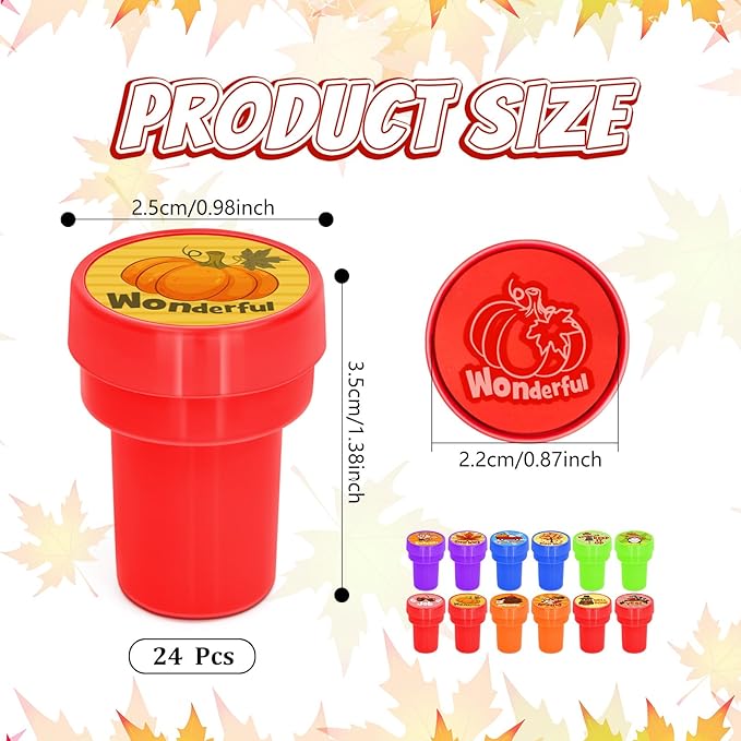 Cinrobiye 24 Pcs Fall Party Stampers for Kids, Autumn Thanksgiving Party Supplies Favors, Classroom Rewards, Carnival Prizes, Goodie Bag Pinata Fillers for Harvest Party School Events