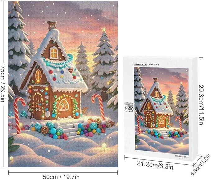 Wooden Puzzle - Christmas Gingerbread House and Candy Jigsaw Puzzles，Wooden Puzzles for Adults 1000 Pieces Challenge Puzzles，Educational Games，Family Puzzles，Unique Gifts for Wall Art