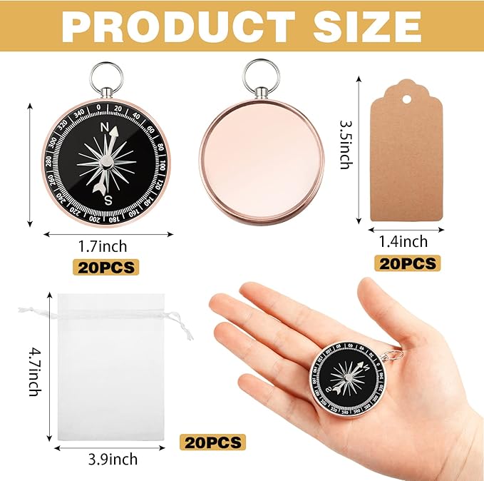TaoBary 60 Pcs Compasses Valentines Day Wedding Party Favors Set, 2026 Mini Compass Souvenir Nautical with Kraft Tags and Organza Bag for Guests Birthday Nautical Travel Party Souvenir Gift(Rose Gold)