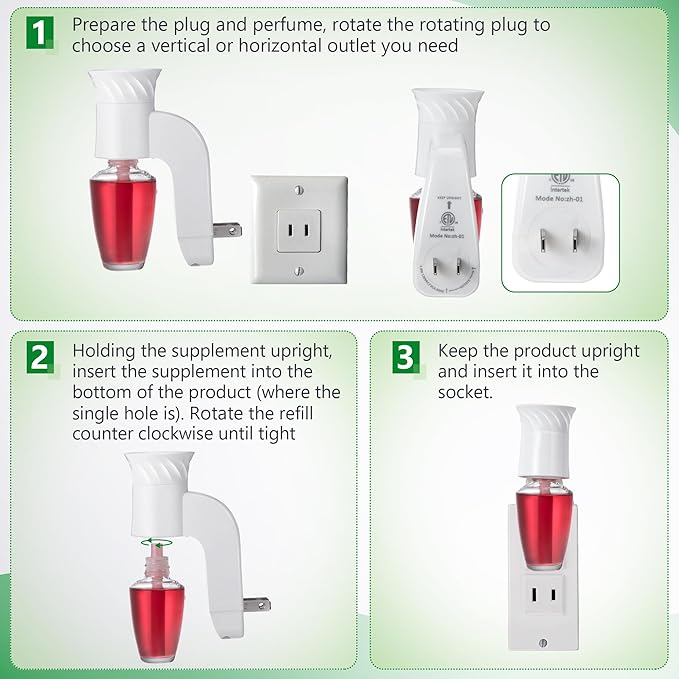 Saillong Wall Fragrance Plug in with Night Light Compatible with Bath and Body Works WallFlower Fragrance, with Rotary Plug Design Essential Oil Diffuser Plug for Home, Office (2 Pack)