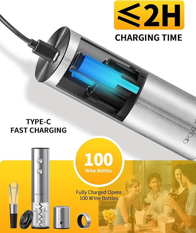 CIRCLE JOY Electric Wine Opener Rechargeable 5-in-1 Wine Gift Set with Foil Cutter, Wine Aerator Pourer, Wine Drip Ring & Vacuum Stopper, White Elephant Gifts for Adults
