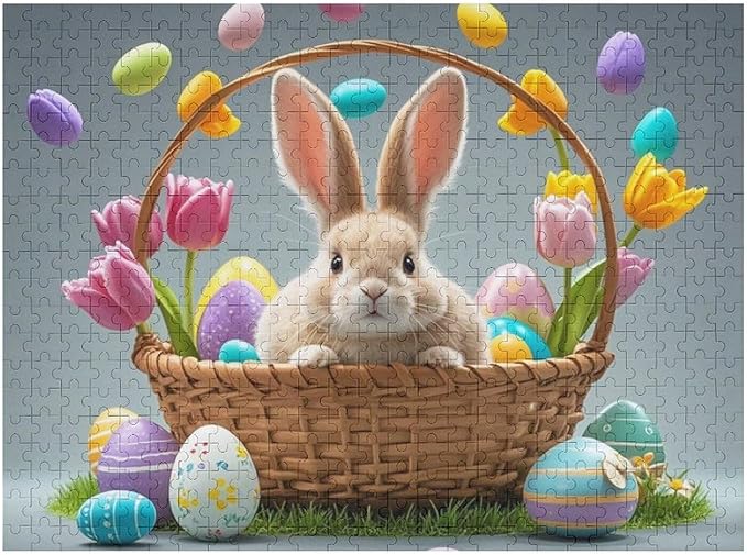 Wooden Puzzle - Easter Tulips Bunny Jigsaw Puzzles，Wooden Puzzles for Adults 500 Pieces Challenge Puzzles，Educational Games，Family Puzzles，Unique Gifts for Wall Art,Funnny Puzzles