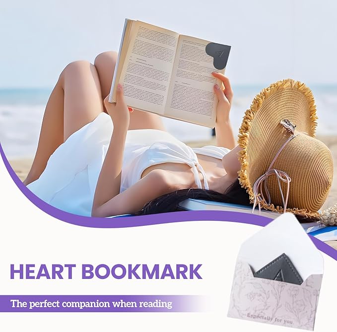 MOTEERLLU Personalized Leather Heart Bookmark with Initials, Cute Custom Corner Bookmarks for Reading Women, Men, Kids, Teachers, Book Lovers Gifts(Black X)
