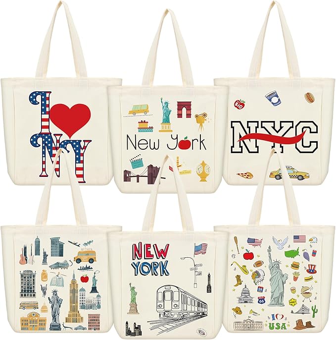 Large Canvas Tote Bags Decorative Themed City Souvenir Gift Bags with Handle Shopping Basket Reusable