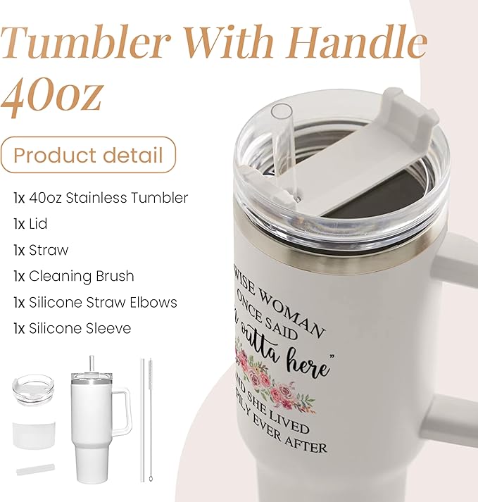SANDJEST Retirement Tumbler 40oz Stainless Steel with Handle and Straw - Happy Retirement Gifts for Coworkers & Colleagues