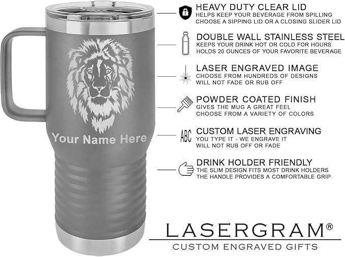20oz Vacuum Insulated Travel Mug with Handle Widow Spider, Personalized Engraving Included (Gray)