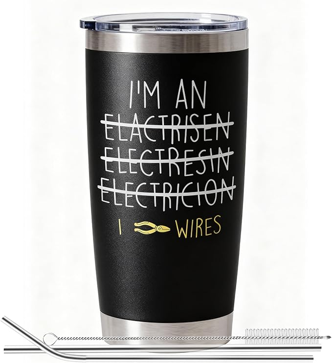 Electrician Gifts for Men - Funny Electrician Gifts for Electricians Men - 20oz Electrician Tumbler for Man or Male