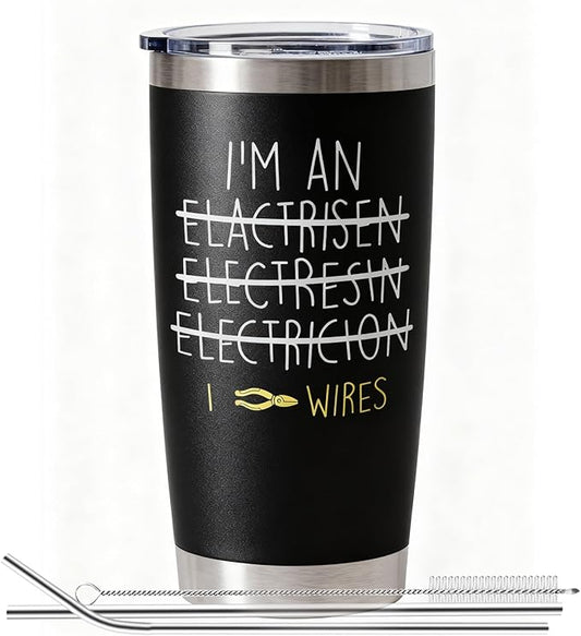 Electrician Gifts for Men - Funny Electrician Gifts for Electricians Men - 20oz Electrician Tumbler for Man or Male