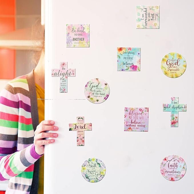 Saillong 15 Pcs Inspirational Magnets for Refrigerator Fridge Decor Accessories with Bible Verses Faithful Locker Inspired Fridge Christian Motivational Quote Magnets, 3 Shapes(Flower)