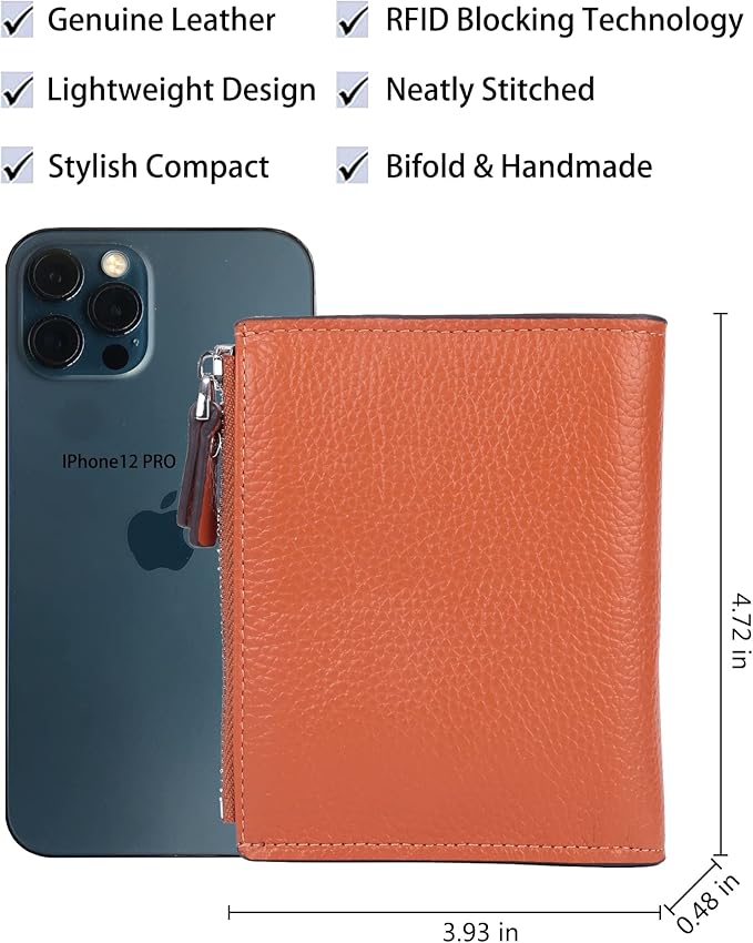 AINIMOER Women's RFID Blocking Leather Small Compact Bi-fold Zipper Pocket Wallet Card Case Purse with id Window