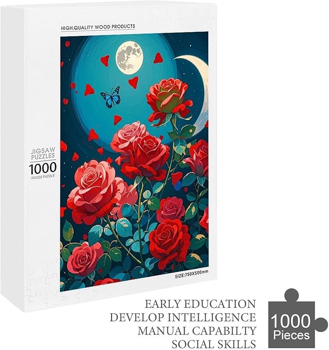 Jigsaw Puzzles for Adults 1000 Piece - Butterfly Red Rose Garden Wooden Puzzles, Puzzle Games, Stress Relief Games, Funny Puzzles，Unique Gifts for Wall Art，Family Puzzles