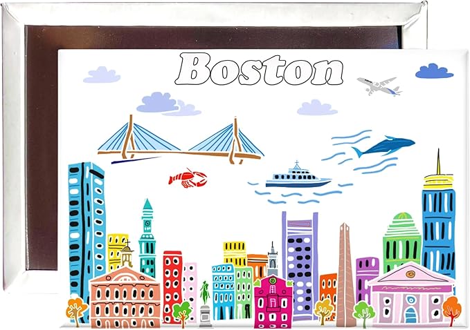 City Themed Artwork Magnet Collection by Beary Blu - Designed in The USA, Collectible Souvenirs Gifts 2.5" x 3.5" (Boston)