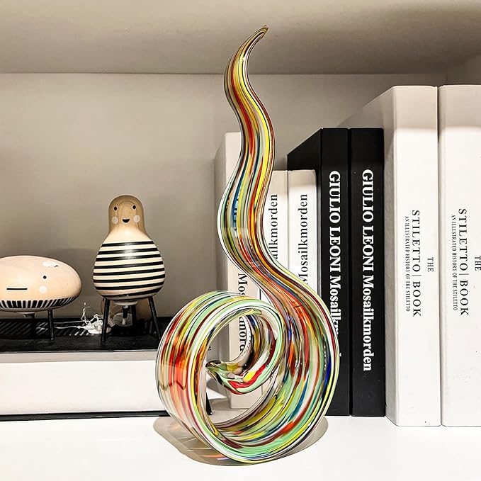 11.4" Tall Hand-Blown Glass Sculpture Murano-Style Sculpture Art Ornament Statue Figurines Home Decor Accent Piece Coastal Ocean Nautical Home Decor,Shelf,TV Stand,Tabletop Centerpieces,Wonderful Gift
