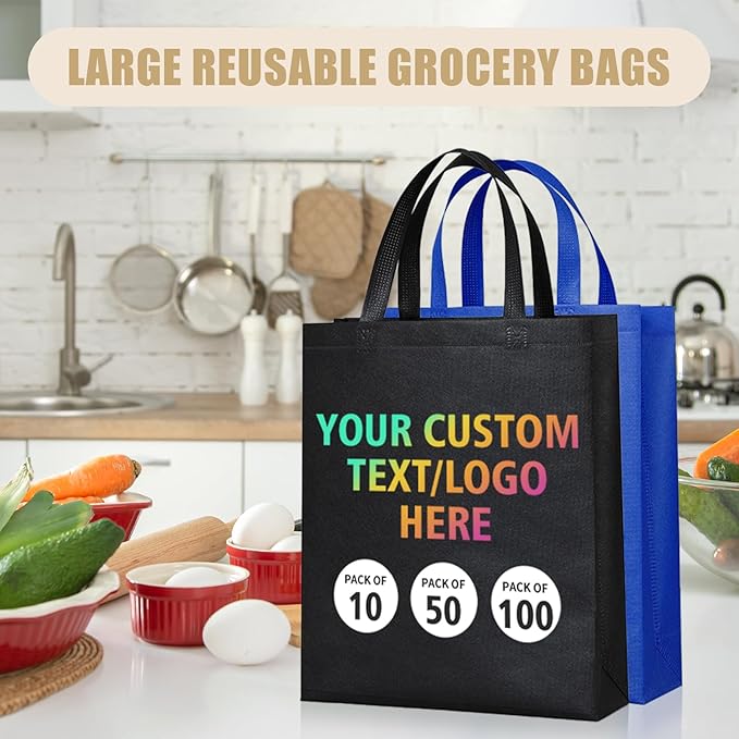 KQVXZZB Custom Reusable Bags Bulk 10/50/100PACK- Eco-Friendly Promotional Tote Bags with Logo Printing for Retail, Events, Restaurants & Corporate Gifts (20+ Industries)