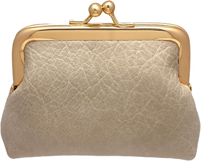 Coin Purse Vintage Bag Lock Wallet Buckle Kiss Lock change purse change holder wallet coin Leather coin wallet(B apricot)