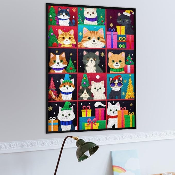 Wooden Puzzle 1000 Pieces Adult - Christmas Dog Cat Puzzle Christmas Puzzles, Holiday Puzzles, Family Toys, Party Games, Jigsaw Puzzle Challenge and Funny