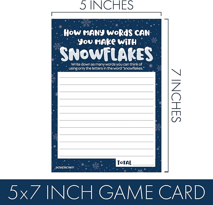 DISTINCTIVS Winter Holiday Party Bundle All Things Winter Trivia Guessing Game & Snowflakes Anagram Word Game - 25 Dual Sided Cards for Players