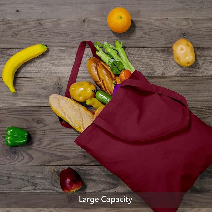 TOPDesign 24-Pack Economical 16"x15" Burgundy Cotton Tote Bags, Lightweight Medium Reusable Grocery Shopping Cloth Bags, Suitable for DIY, Advertising, Promotion, Gift, Activity