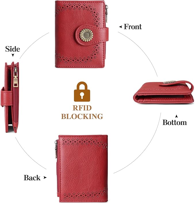 SENDEFN Small Wallets for Women Bifold RFID Blocking Leather Card Holder Compact Wallet with Zipper Coin Pocket