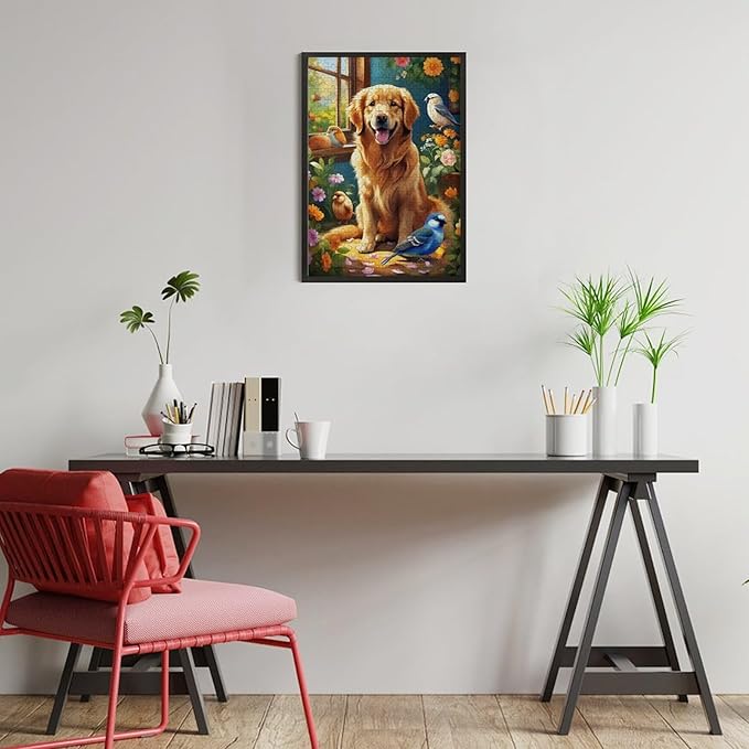 Wooden Puzzle - Garden Golden Retriever Jigsaw Puzzles，Wooden Puzzles for Adults 300 Pieces Challenge Puzzles，Educational Games，Family Puzzles，Unique Gifts for Wall Art
