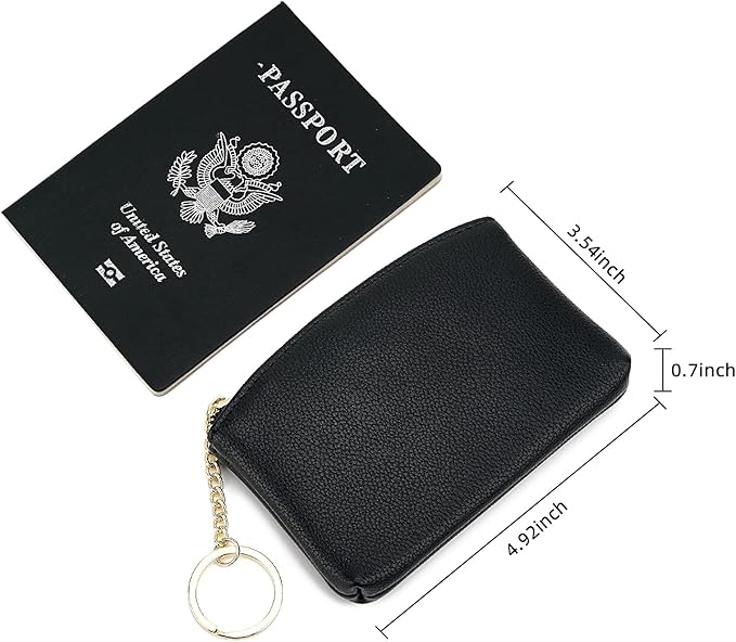 WOZEAH Artificial Leather Coin Purse Change Purse With Key Chain Ring Zipper For Men Women (A Black)