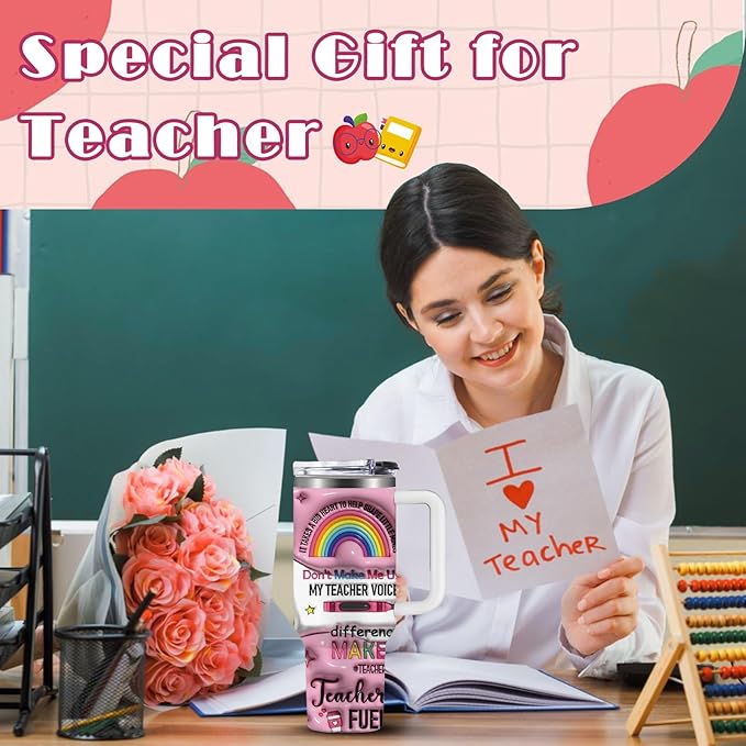 Teacher Appreciation Gifts, Birthday Gifts for Teachers Tumbler 40oz, Teacher Gift for Women Coffee Travel Cup, Best Teachers Gift for Teacher's Day Graduation Back to School Christmas, Pink