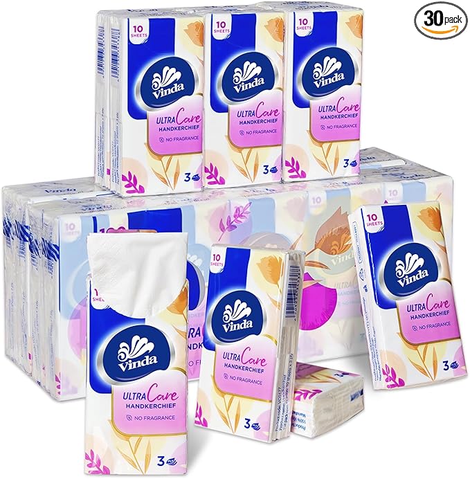3-Ply Ultra Care Pocket Tissues, Travel Size (30 Packs of 10 Tissues)