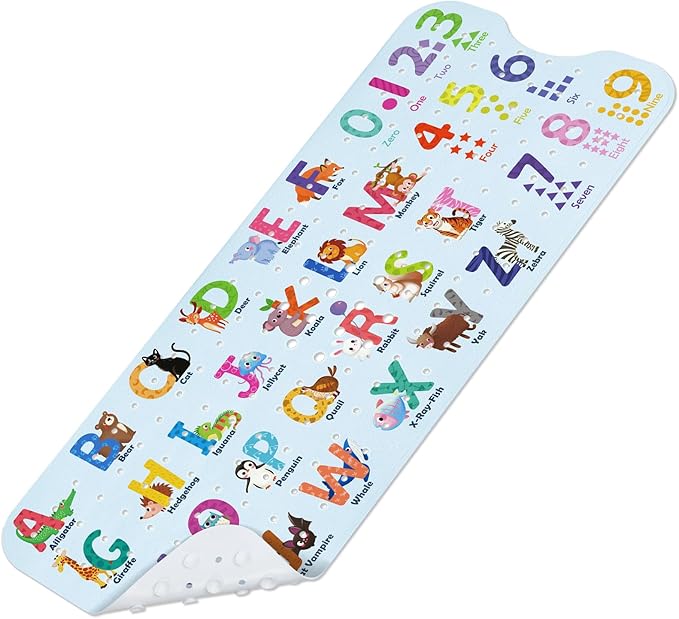 SHUCHING Baby Bath Mat for Tub Non Slip-40 X 16 Inch, Extra Long Kids Bathtub Mat Mold Free, Cartoon Bathtub Shower Mat Anti Slip for Bathroom, Machine Washable, Alphabet