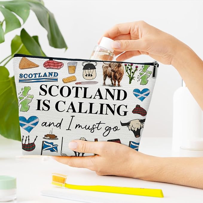 Scotland Travel Large Capacity Makeup Gift Bag, Cosmetic Bag Organizer With Zipper, Cute Makeup Pouch, Birthday Gift For Women Her Mom Girls, Scotland Is Calling