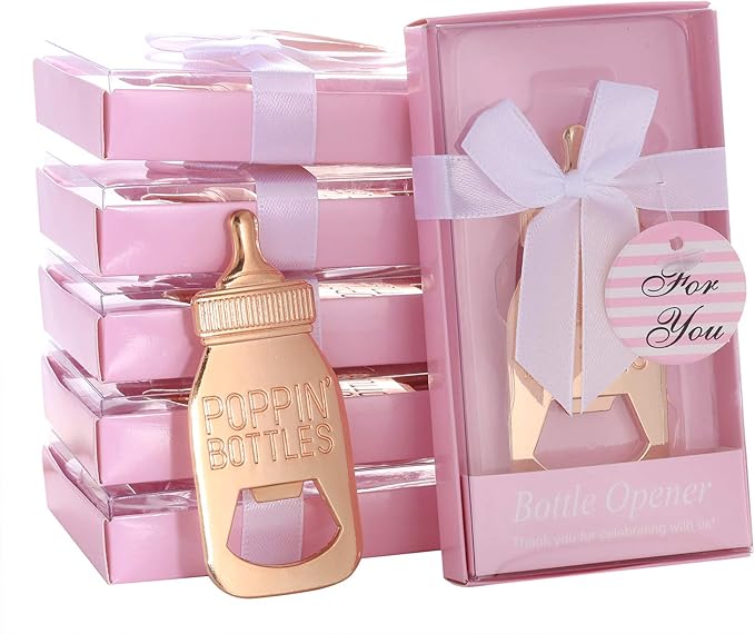Set of 48 Bottle Opener Baby Shower Favor For Guest,Cute Poppin Bottle Shaped Bottle Opener Favors for Baby Shower Souvenir Supplies and Decorations For Boy or Girl (New Pink, 48)