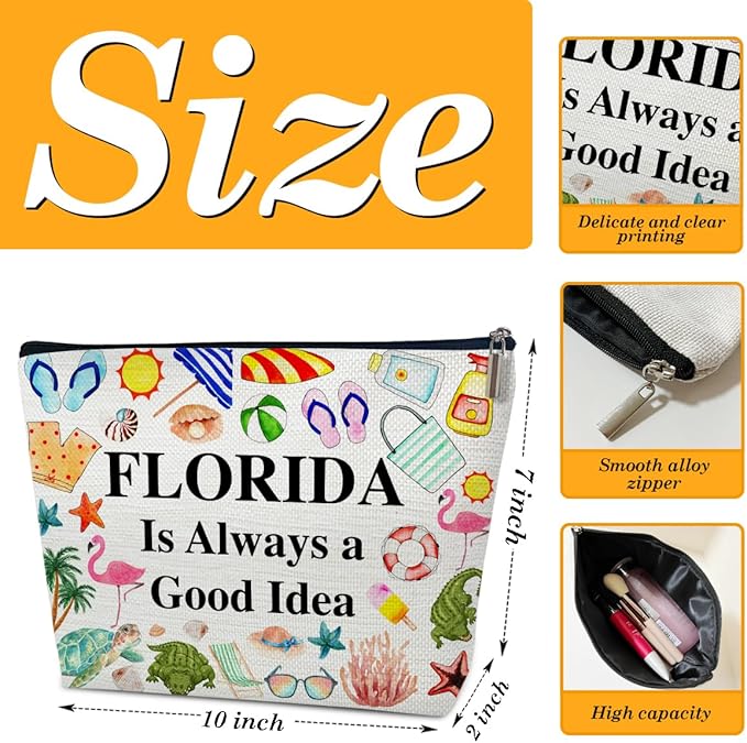 Florida Travel Makeup Bag, Florida Girl Gift, Travel Vacation Gift Pouch, Trip Souvenirs, Travelling Lover Cosmetic Bag for Purse