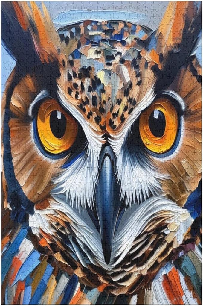 Owl Oil Painting Wooden Puzzle 1000 Pieces Jigsaw Puzzles for Adults Puzzle Educational Toys Challenging Fun Games Gifts for Elders Kids Family and Friends