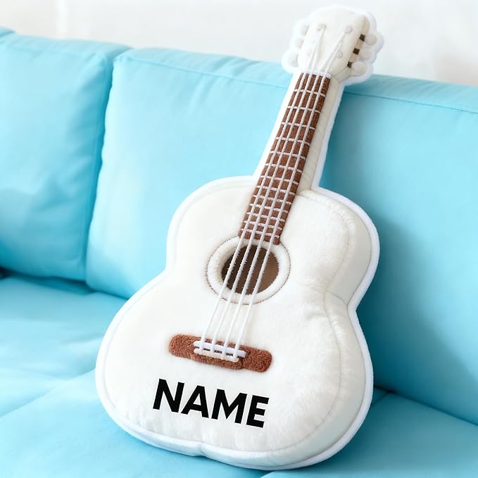 Personalized Guitar Shaped Pillow, Custom Name Plush Stuffed Pillows, Suitable for Beds, Sofas, Bedrooms, Living Rooms Custom Decorative Cushion Gifts for Birthday and Anniversary