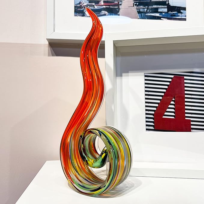 11.4" Tall Hand-Blown Glass Sculpture Murano-Style Sculpture Art Ornament Statue Figurines Home Decor Accent Piece Coastal Ocean Nautical Home Decor,Shelf,TV Stand,Tabletop Centerpieces,Wonderful Gift
