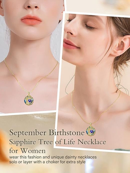 TOUPOP Tree of Life Birthstone Necklace 925 Sterling Silver Pendant Austrian Crystal Jewelry Anniversary Valentine's Day Birthday Gifts for Women Mom Her Wife