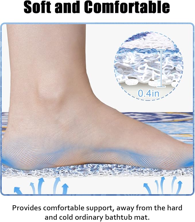 Bathtub Mat Shower Mat Non-Slip 16x 39 Inch, Soft Comfort Bath Mat with Drainage Holes, PVC Loofah Massage Bathmat for Shower, Tub, Bathroom, Wet Areas, Quick Drying
